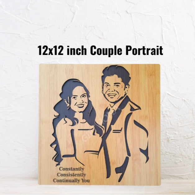 Wooden Couple Portrait ( Two Face ) 12x12 inch