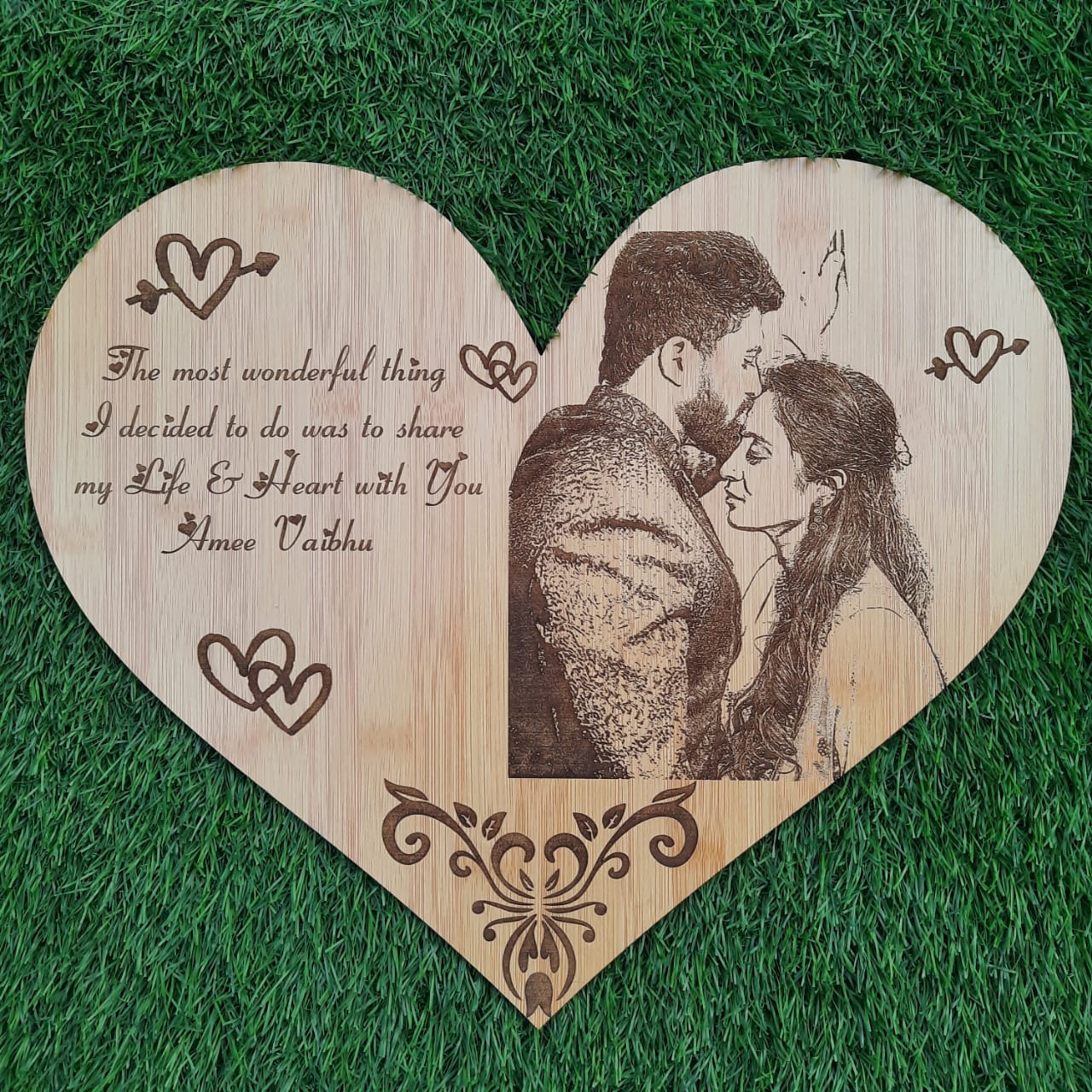 Wooden Heart Engraved Plaque