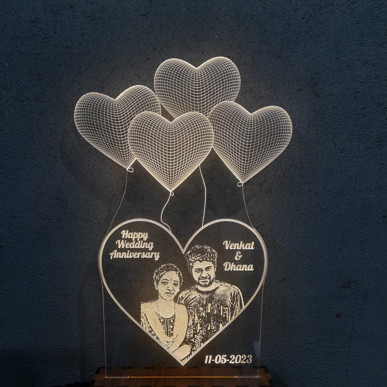 Photo Engraved Four Heart Illusion lamp