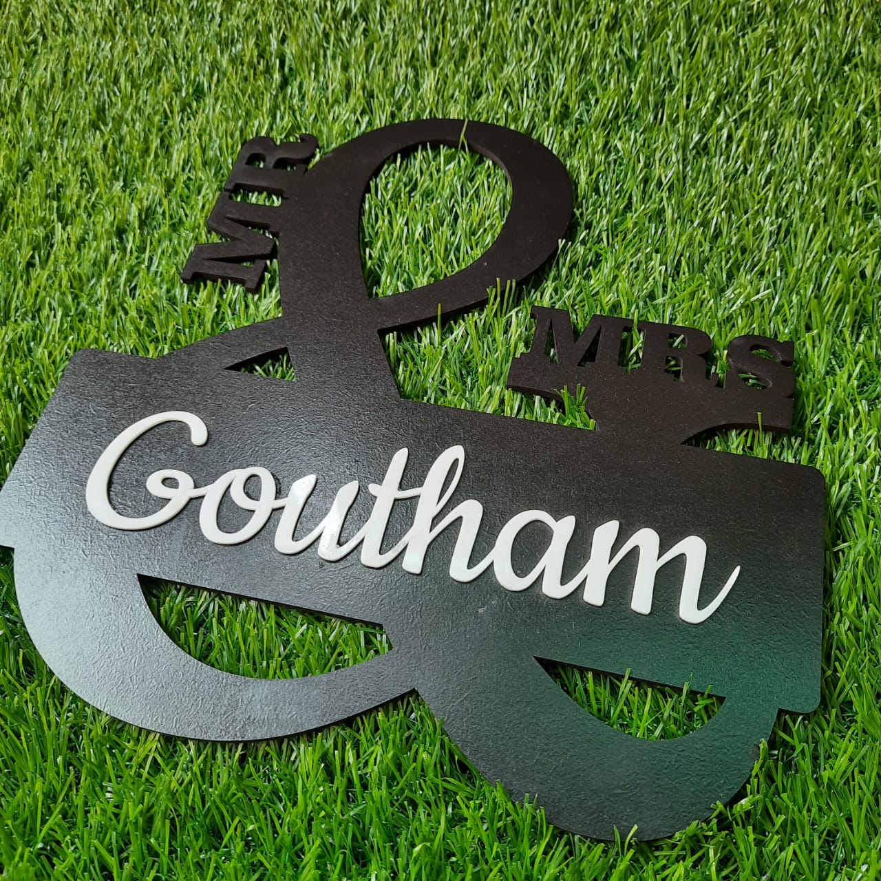 Wooden Acrylic Nameplate Mr & Mrs
