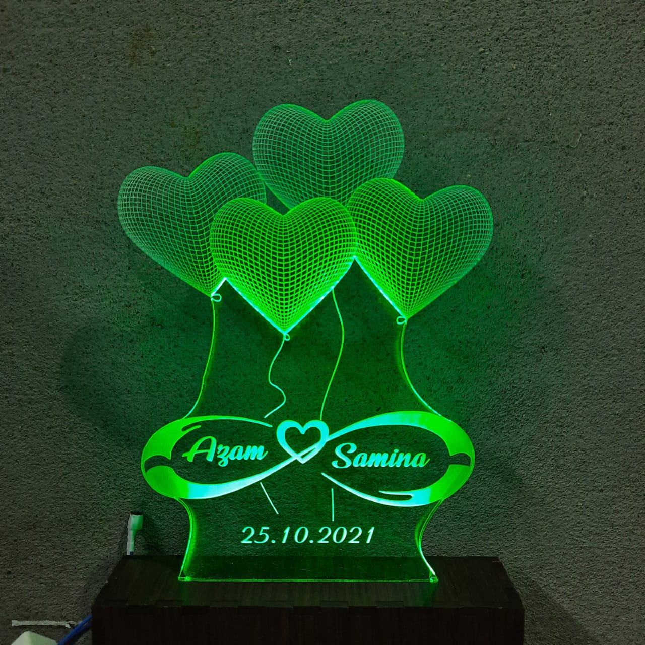 4 Heart illusion lamp multicolored with remote control