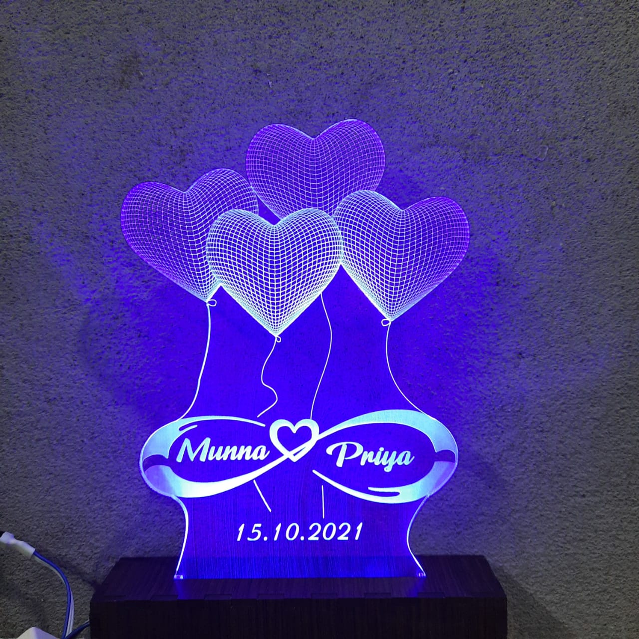 4 Heart illusion lamp multicolored with remote control