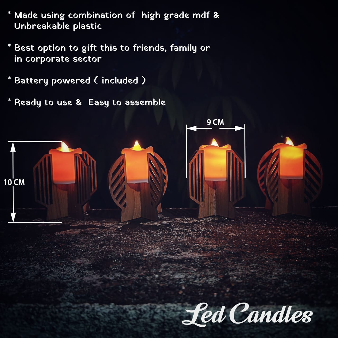LED Candle with Decorative Wooden Base