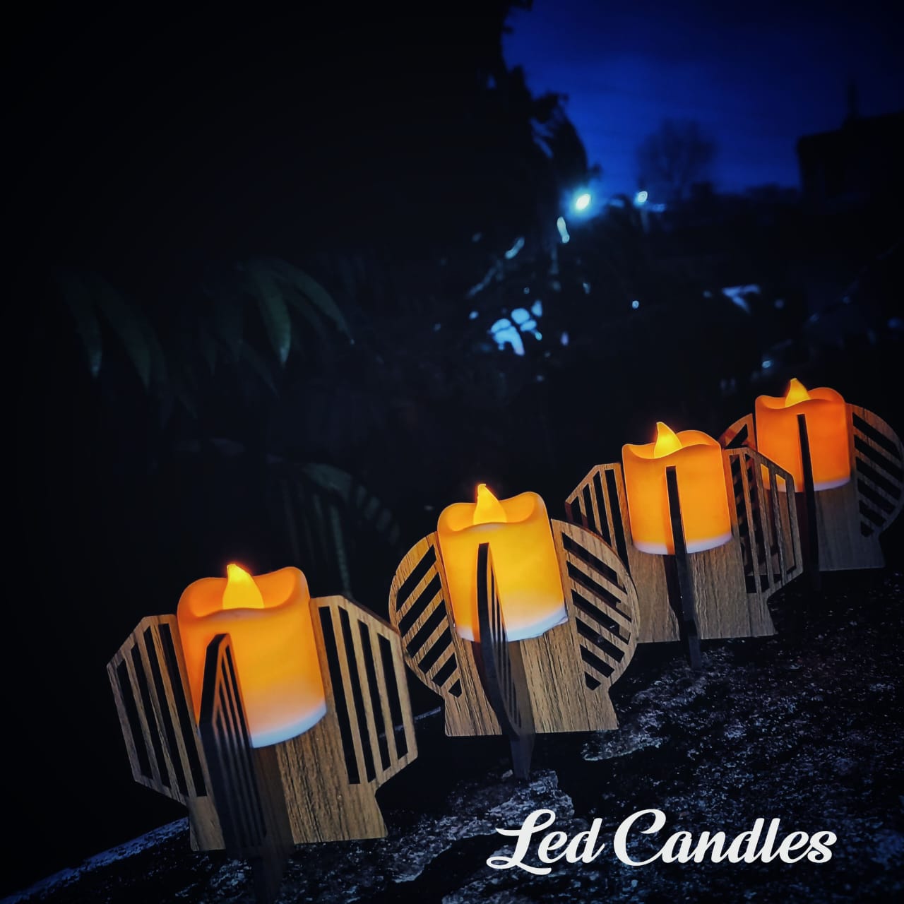 LED Candle with Decorative Wooden Base