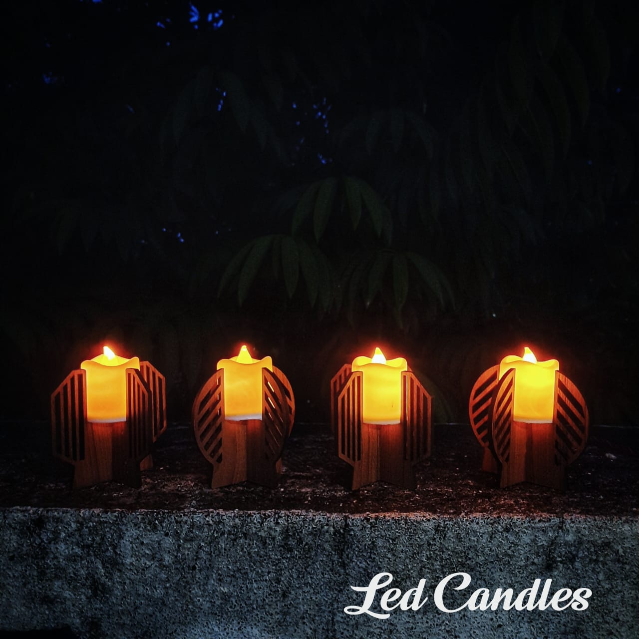 LED Candle with Decorative Wooden Base