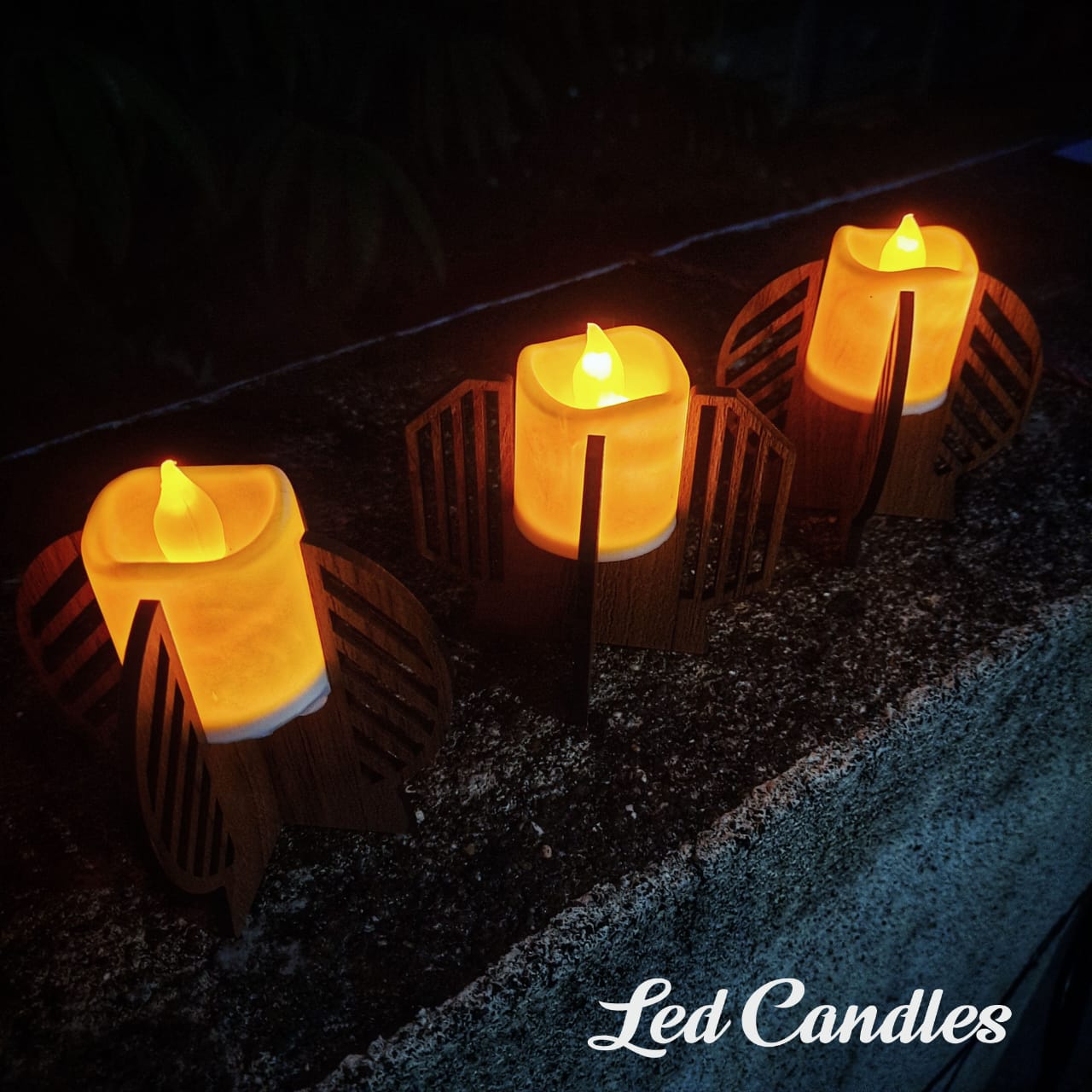 LED Candle with Decorative Wooden Base