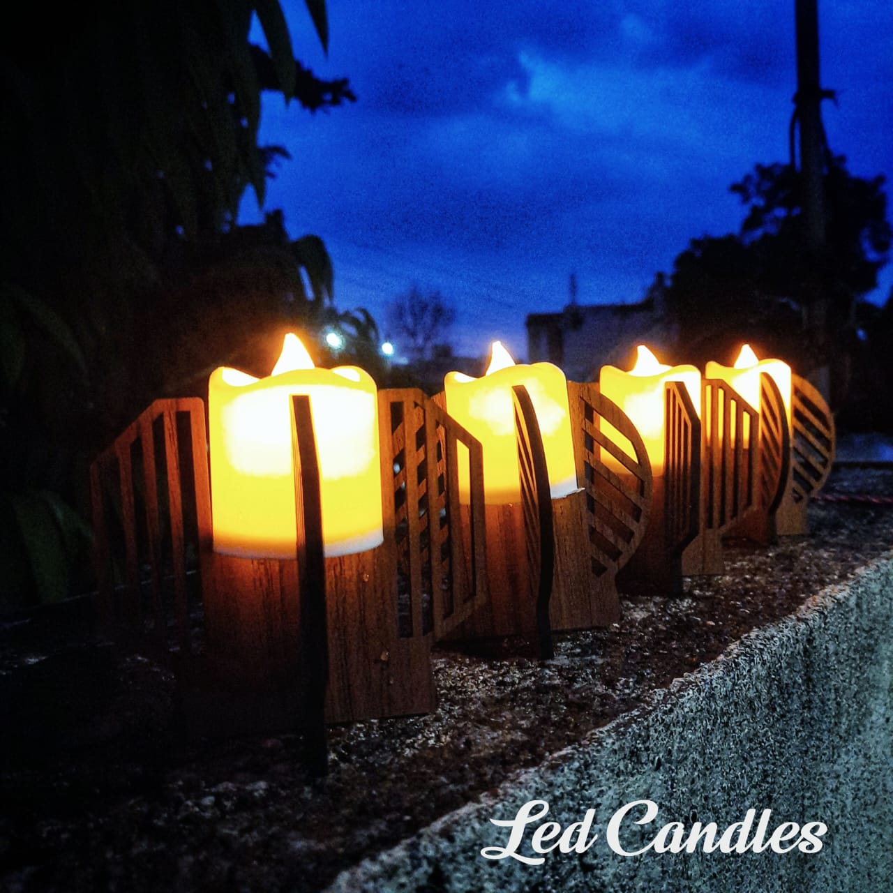 LED Candle with Decorative Wooden Base