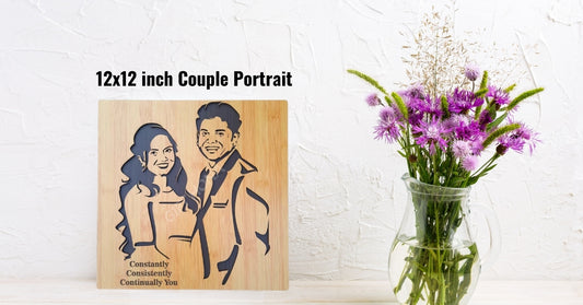 Wooden Couple Portrait ( Two Face ) 12x12 inch