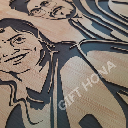 Wooden Couple Portrait ( Two Face ) 16x14 inch