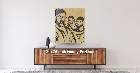 Wooden Family Portrait ( max 4 faces ) 30 X24 inch