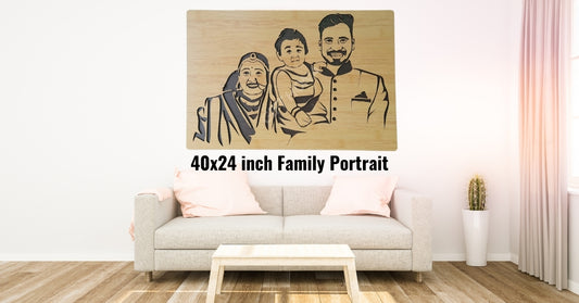 Wooden Family Portrait (max 4 Faces ) 40nX24