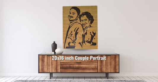 Wooden Couple Portrait ( Two Face ) 20 x 16