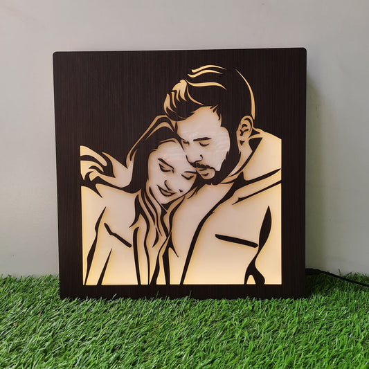 led wooden portrait