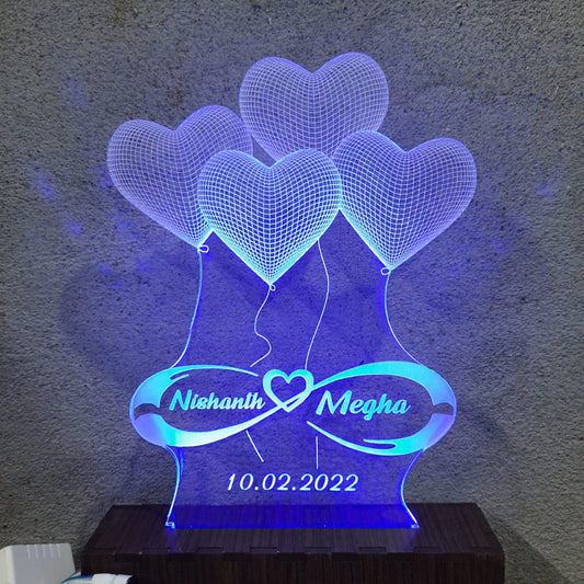 4 Heart illusion lamp multicolored with remote control