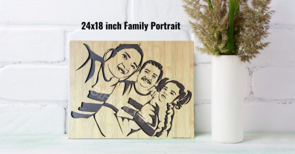Wooden Family portrait ( max 3 faces ) 24 X 18 inch