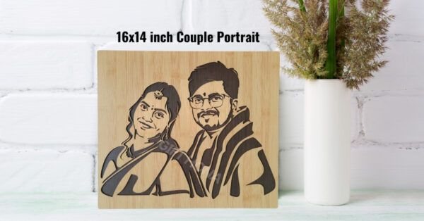 Wooden Couple Portrait ( Two Faces ) 16 X 14