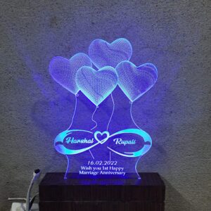 4 Heart illusion lamp multicolored with remote control